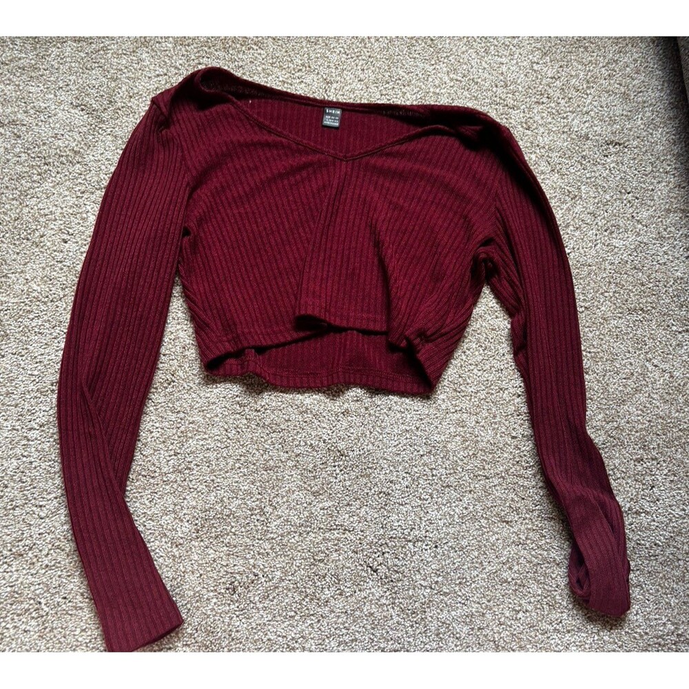 Burgundy ribbed crop top and pants set L